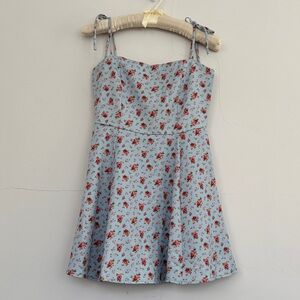Blue Floral Tie-Shoulder Dress, Hidden Shorts Attached